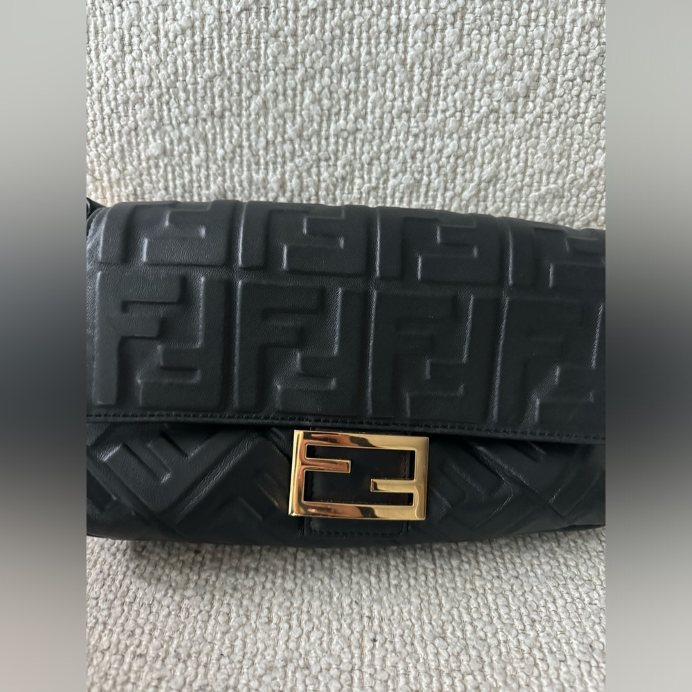 Fendi Black Embossed bag with Gold Buckle